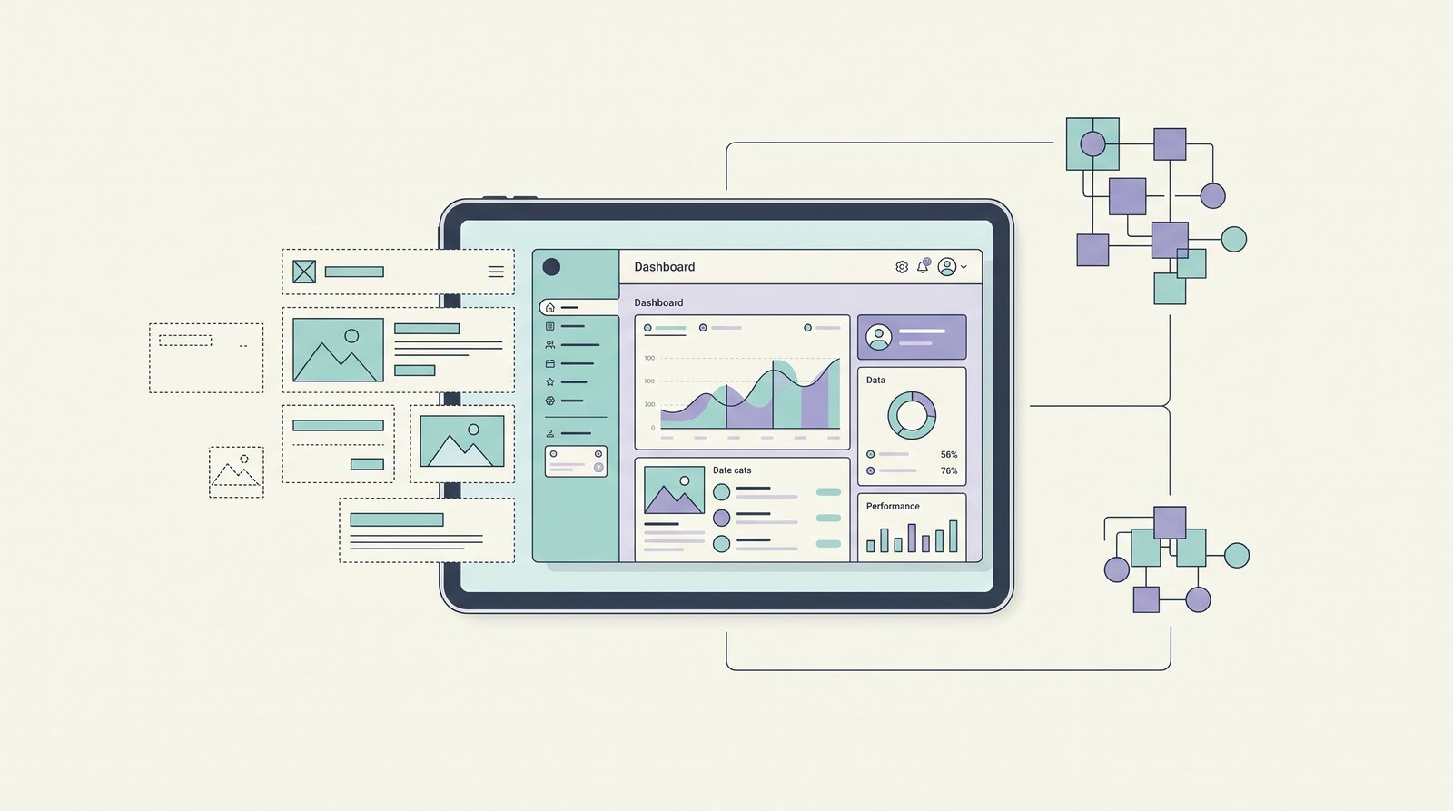 Tablet-Dashboard mit UI-Komponenten — internes Tool-Mockup